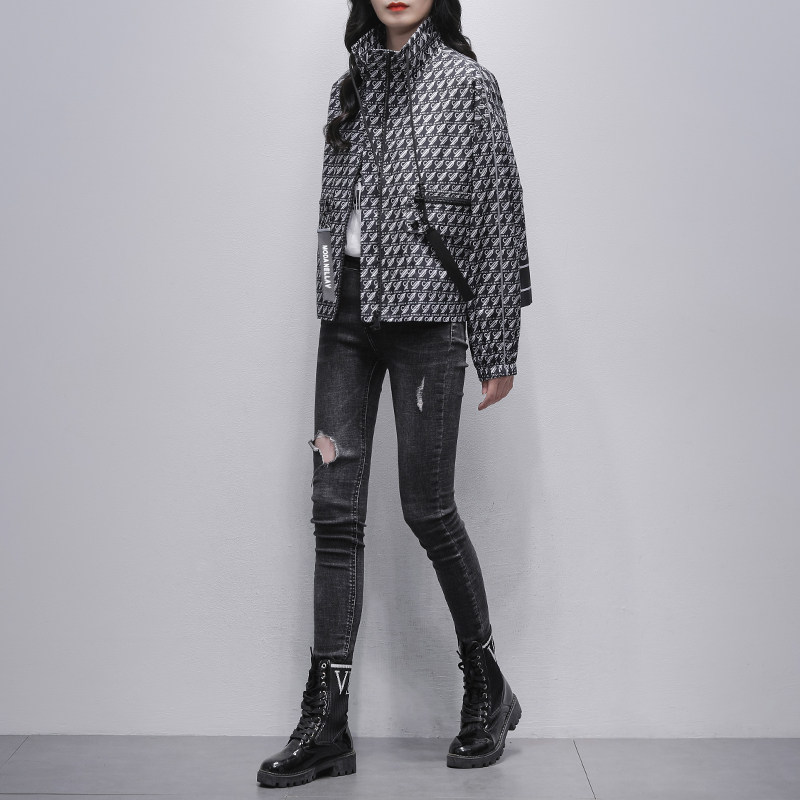 黑色千鸟格2022秋季新款韩版短外套 久拉拉短外套