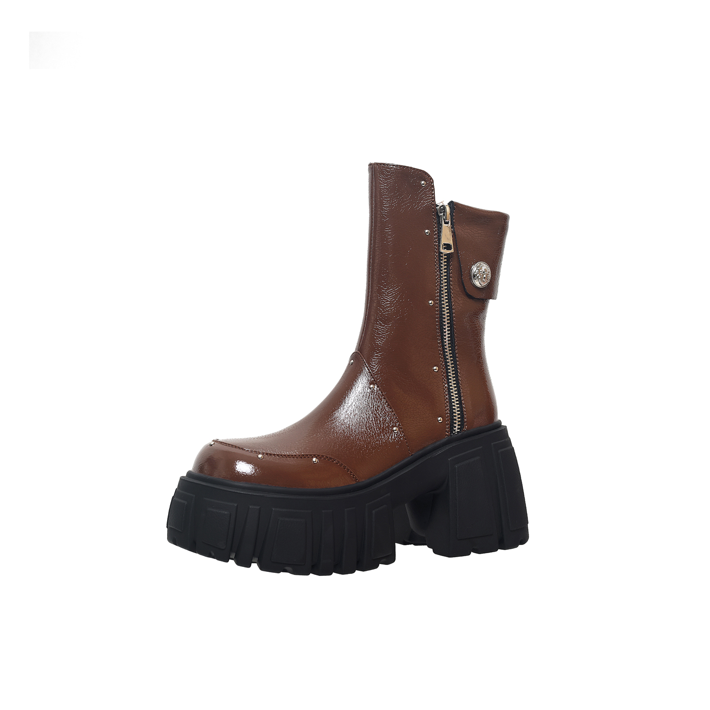 厚底休闲加绒马丁靴女2025冬季新款铆钉骑士靴真皮高跟短靴子粗跟 - 图3