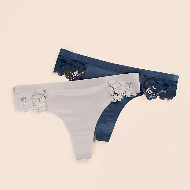 2条装欧美蕾丝性感低腰无痕三角裤 艾舒客内裤