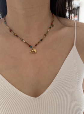 南西Handmade原创设计彩云之南小象天然石925碎银串珠项链好寓意