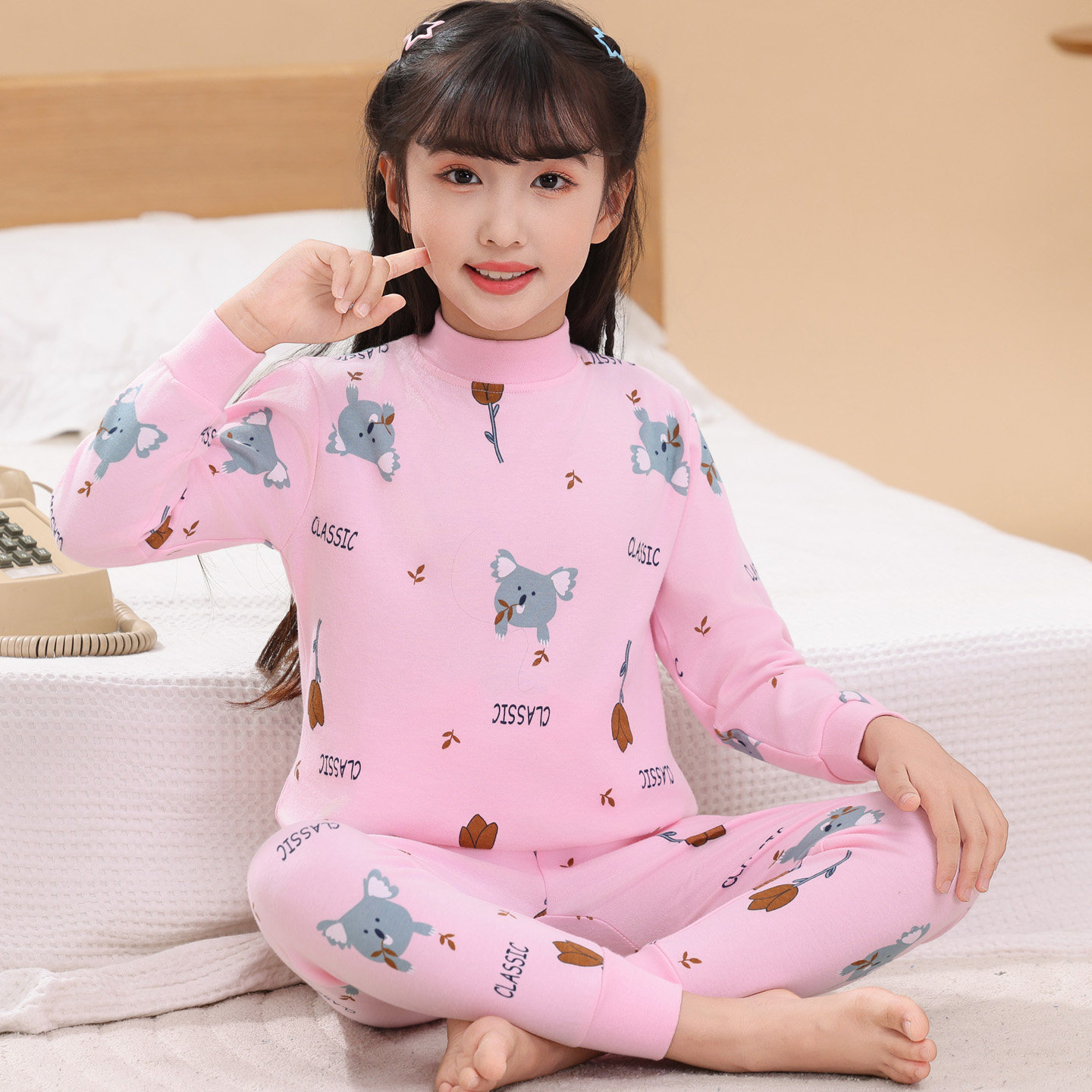 女童秋衣秋裤套装纯棉薄款宝宝春秋儿童内衣中大童全棉打底衫中领,淘宝优惠券,粉丝福利购,淘宝优惠卷