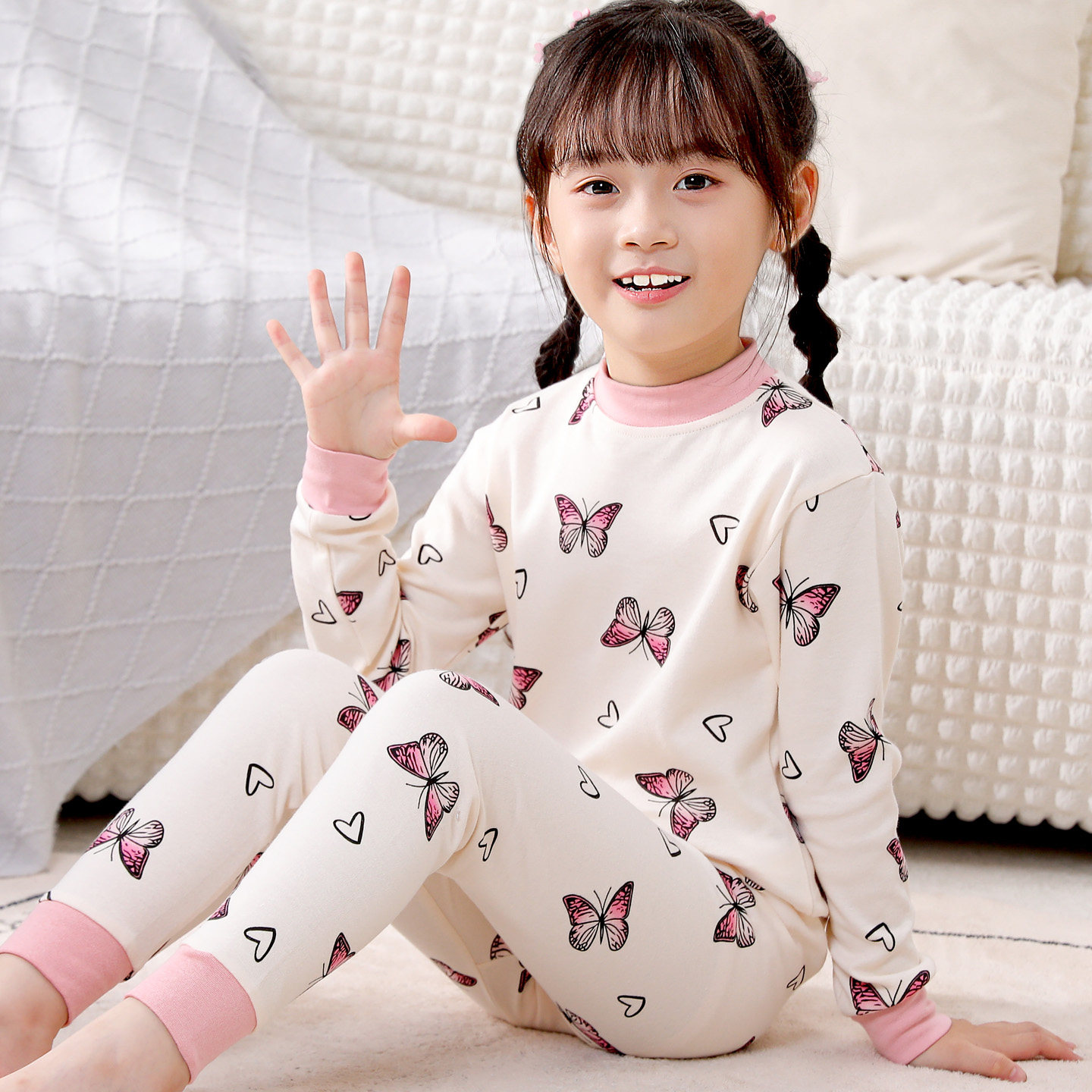 女童秋衣秋裤套装纯棉薄款宝宝春秋儿童内衣中大童全棉打底衫中领,淘宝优惠券,粉丝福利购,淘宝优惠卷