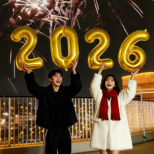 元旦2026跨年数字气球装饰新年氛围场景过年布置网红手持拍照道具 - 图1