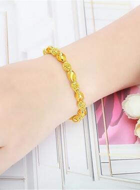 送礼首选真金色古法沙金手链女