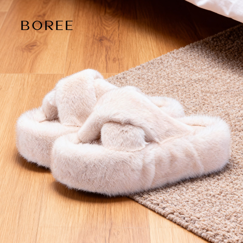 Boree/宝人厚底毛毛拖高级感一脚蹬秋冬可爱外穿增高毛绒拖鞋防滑,淘宝优惠券,粉丝福利购,淘宝优惠卷