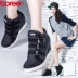 Giày cao cổ nữ giày vải lưới màu đỏ hip-hop Giày thể thao Hàn Quốc tăng chiều cao vô hình tăng chiều cao giày nữ - Giày cao gót