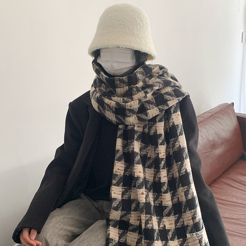 日系复古千鸟格子围巾女秋冬季2024新款高级感保暖披肩两用围脖潮,淘宝优惠券,粉丝福利购,淘宝优惠卷