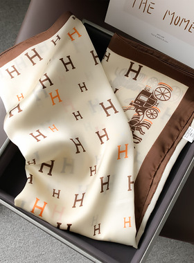 春秋H字母马车百搭女小丝巾方巾