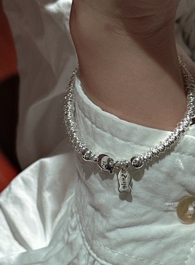 纯银S925盘缠银手链女款轻奢高级感碎银子手串饰品猫咪小鱼礼物女