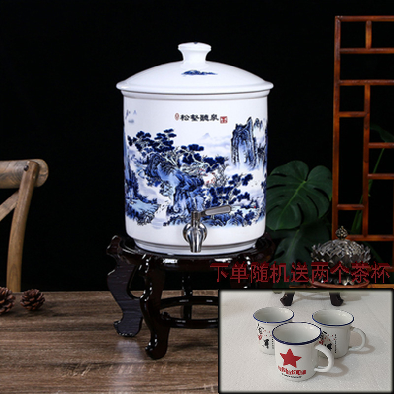 冷水壶陶瓷家用带龙头无过滤陶瓷储水罐储水缸饮水机果汁桶茶水缸-图2