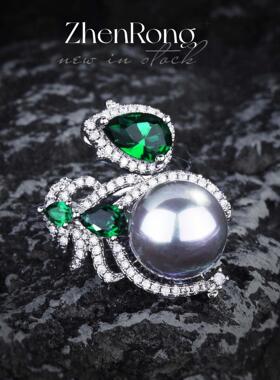 仿大溪地黑珍珠彩宝戒指