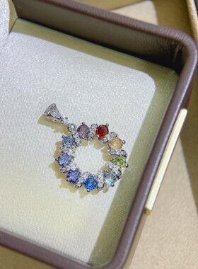 Young爆闪轻奢彩钻多巴胺彩虹彩宝吊坠精致个性镶培育钻锆石项链