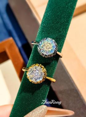 Young时尚轻奢八角玫瑰切吊坠项链炫彩锆石高碳钻戒指彩宝套装女