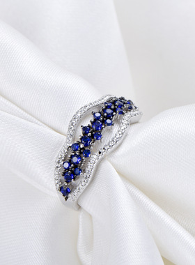 热卖新款镀925银镶嵌蓝宝石戒指