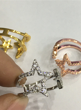 五芒星镶钻双子星戒指Young女镀