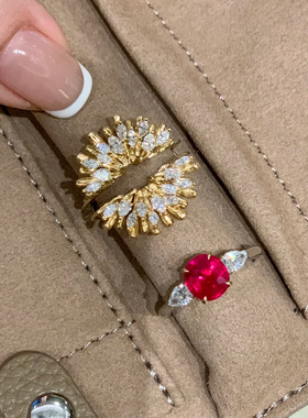 轻奢满钻烟花套戒红刚玉戒指