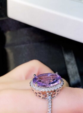 抖音直播微镶满钻订婚彩宝戒指