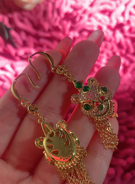 复古中国风仿碧玉醒狮项链