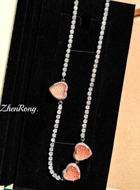 Young设计款网红心形粉钻项链爱心耳环女轻奢耳坠甜美女团风耳饰