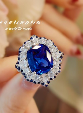 复古蓝尖晶锆石轻奢吊坠套装