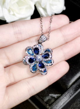 彩色锆石银针立体山茶花开口吊坠