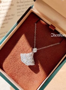 Young爆闪简约气质银色公主裙摆满钻锁骨链小众设计轻奢扇形吊坠