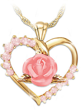 镶钻锆石粉红色爱心形短款吊坠