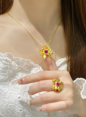 Young镀古法沙金水冰月美少女战士爱心蝴蝶结吊坠女红刚玉戒指女