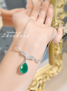 法式带棉祖母绿套链项链女