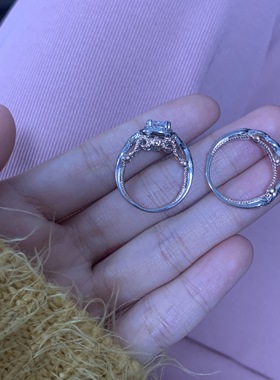 14k玫瑰金圆形镶钻分色套戒