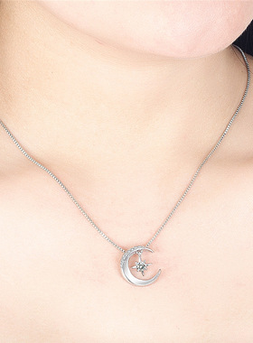 小众纯银独角兽星月轻奢项链吊坠