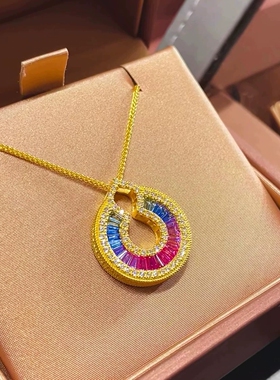 Young悦色新款复古多巴胺彩钻吊坠镶钻葫芦彩色糖果平安扣项链女