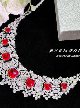 奢华满钻鸽血红糖塔吊坠项链新