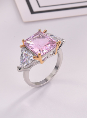 方形欧美风仿真钻石订婚戒指