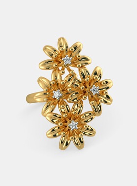镀18黄金色四朵菊花戒指女