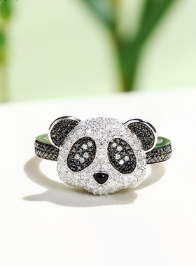 重工设计满钻黑金锆石熊猫套装