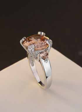 新款香槟色摩根石戒指订婚手饰品