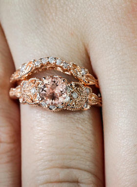 微镶嵌欧美风热卖套戒18k玫瑰金