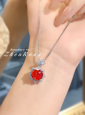 千禧玫瑰切中国红花朵吊坠套装