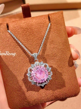 Young镀925银轻奢太阳花烟花切项链吊坠高碳钻彩宝炫彩钻锁骨链女