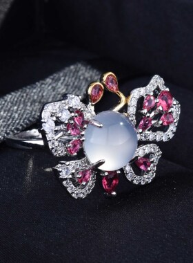 水沫玉仿翡翠蝴蝶戒指小红书