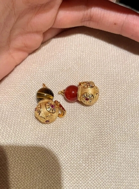 Young新中式古法沙金工艺国风红玛瑙葫芦吊坠女镶钻虎眼福禄项链