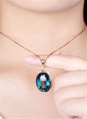 韩版吊坠蓝钻托帕石18k金南非