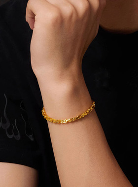 Young专柜同款龙骨方形环环相扣手链真空电镀高级感男女坦克手环