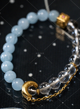 【壮的响亮】海天之境海蓝宝四方莲花月亮链手链手串