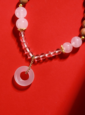 【壮的响亮】香珊 老山檀香/粉晶/玛瑙平安扣冥想手链手串