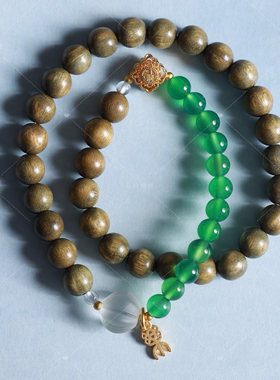 【壮的响亮】清乐环绿檀/绿玛瑙白水晶/手链手串饰品新中式