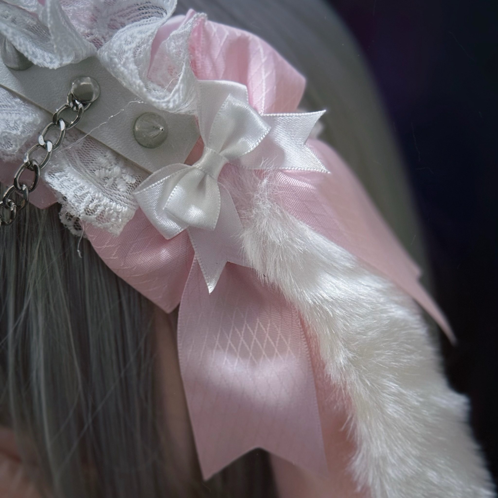 怪糖饰物集原创手工毛绒垂耳兔铆钉皮扣发箍头箍亚文化暗黑粉白色,淘宝优惠券,粉丝福利购,淘宝优惠卷