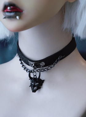 怪糖饰物集原创黑色恶鬼面具颈链
