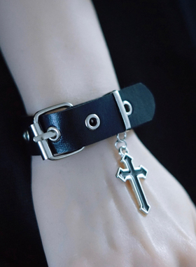 怪糖饰物集原创十字吊坠皮扣手环